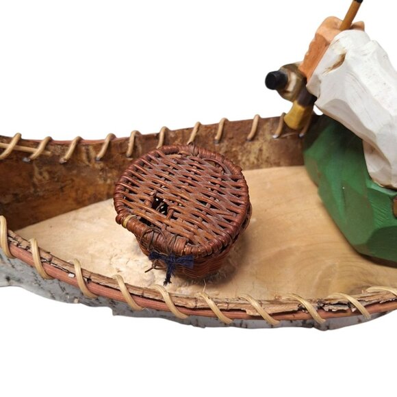 Birch Bark Canoe Fly Fishing David Frykman Figure Basket Fishing Pole Handmade - Picture 8 of 10